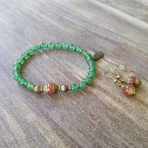 NWT - Aventurine-Carnelian with repousse capped Carnelian Earrings SET